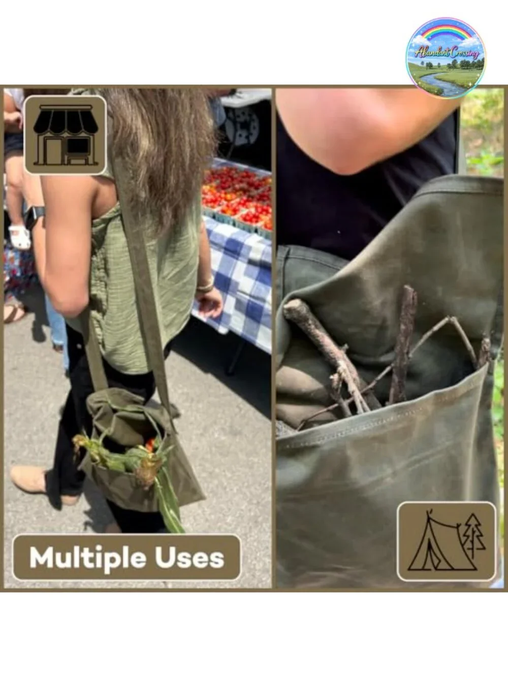 Waxed Canvas Haversack Shoulder Bag - Bushcraft Foraging Messenger, Adjustable